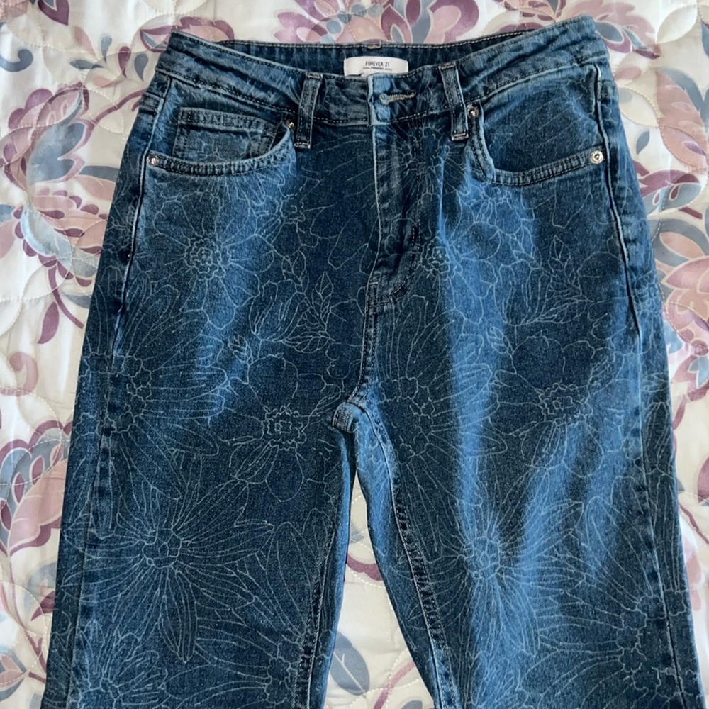 Floral print jeans